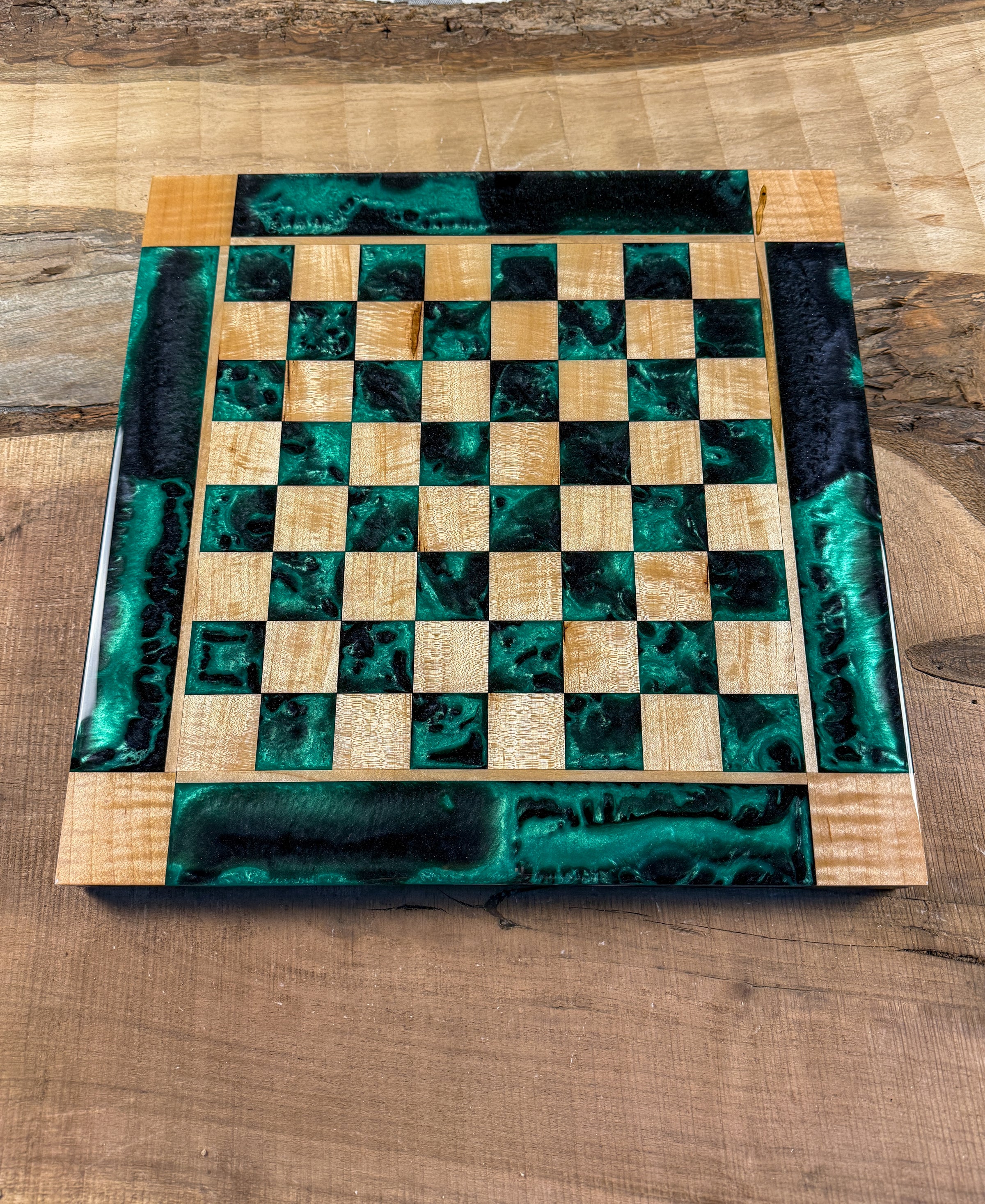 Custom chess board made from wood and epoxy resin